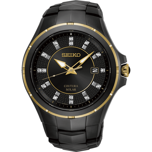 Seiko Coutura Solar Black and Gold Watch SNE506P-9 watches item