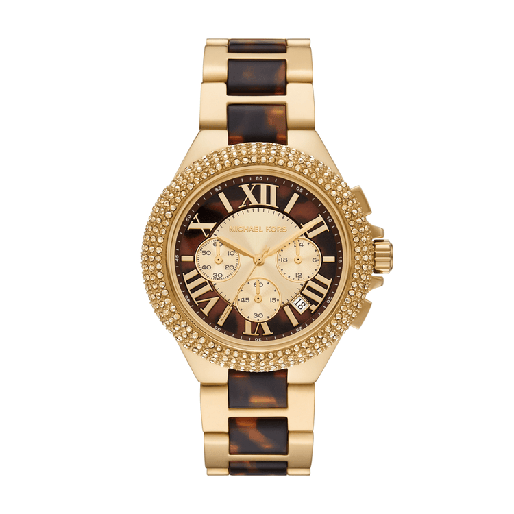 Michael Kors Camille Chronograph Gold-Tone Stainless Steel and Tortoise Acetate Watch MK7269
