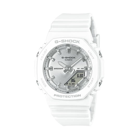 Casio G Shock Mid Duo Island Vaca S/Watch Alarm 200MSilver Face White Resin Band GMAP2100VA-7A watches item