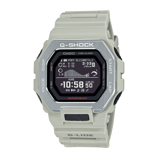 Casio G Shock G-Lide Natural Surf Bluetooth Training World Time 200M Water Resistant Black Face Cream Resin Band GBX100-8D watches item