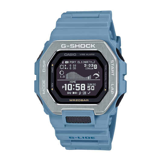 Casio G Shock G-Lide Natural Surf Bluetooth Training World Time 200M Water Resistant Black Face Blue Resin Band GBX100-2A watches item