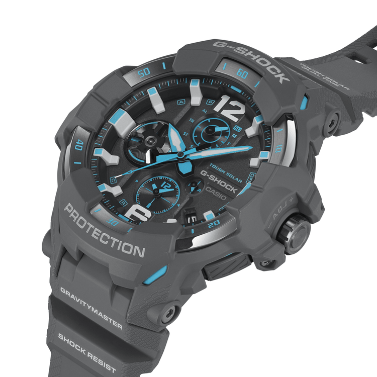 Casio G Shock Mog Gravity Master Solar Bluetooth Dual Stopwatch 200M Water Resistant Black W/ Blue Accent el Resin GRB300-8A2