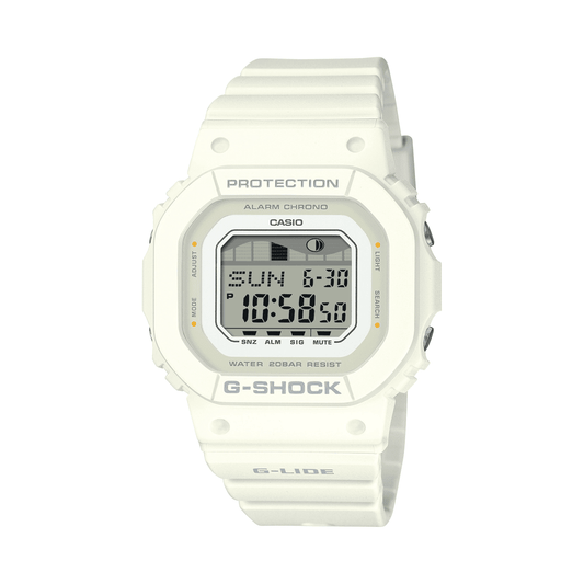 Casio G-Lide Mid Dig Natural Surf Led Moon Tide World Time 200M Water Resistant White Face And Resin Band GLXS5600-7B watches item