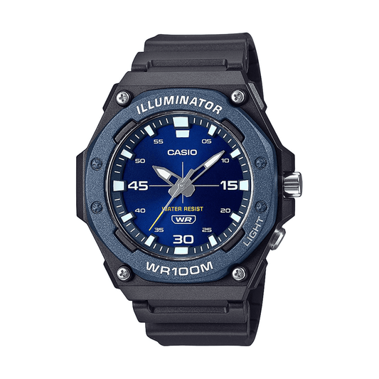 Casio Ana Heavy Duty Led Light 100M Water Resistant Water Resistant Blue Face Black Resin Band MW620H-2A watches item