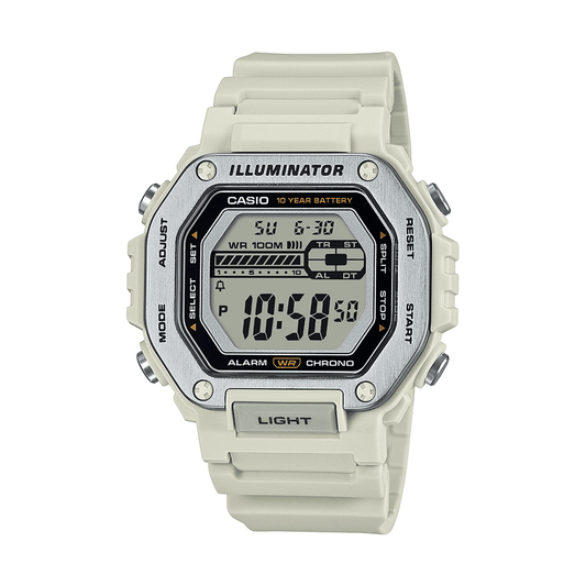 Casio Digital Gents Led Dual Alarm 100M Water Resistant White Face And Resin Band MWD110H-8A watches item