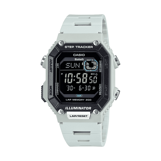 Casio Connect Digital Bluetooth Steps Dual Time Stopwatch 200M Water Resistant White Case And Resin Band WSB1000-8B watches item