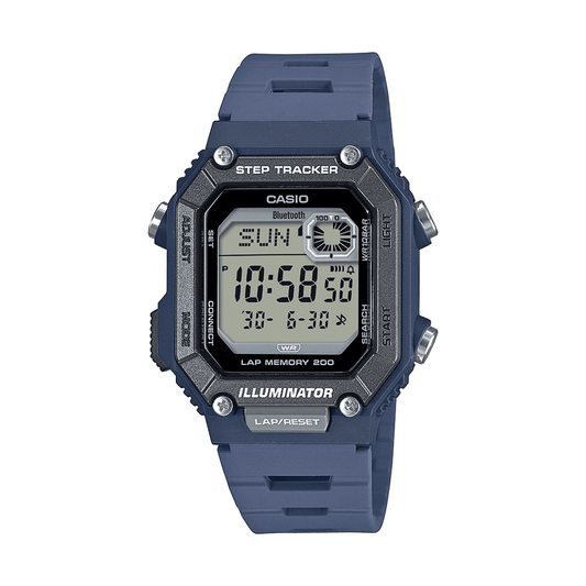 Casio Connect Digital Bluetooth Steps Dual Time Stopwatch 200M Water Resistant Blue Case And Resin Band WSB1000-2A watches item