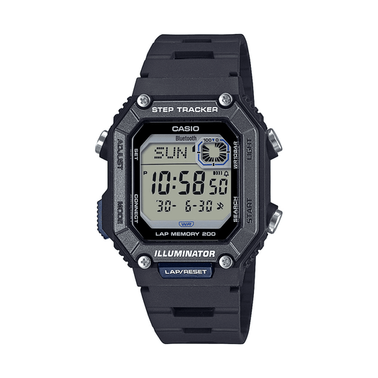 Casio Connect Digital Bluetooth Steps Dual Time Stopwatch 200M Water Resistant Black Case And Resin Band WSB1000-1A watches item