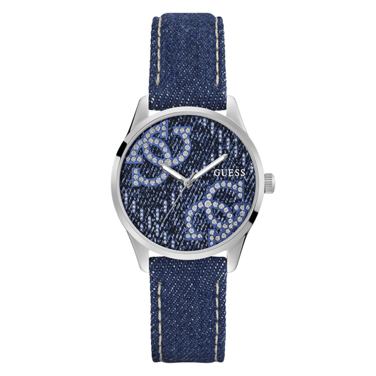 Guess Trend G Stitch Trend Silver-Tone Blue Denim Strap Women's' Watch GW0755L1 watches item