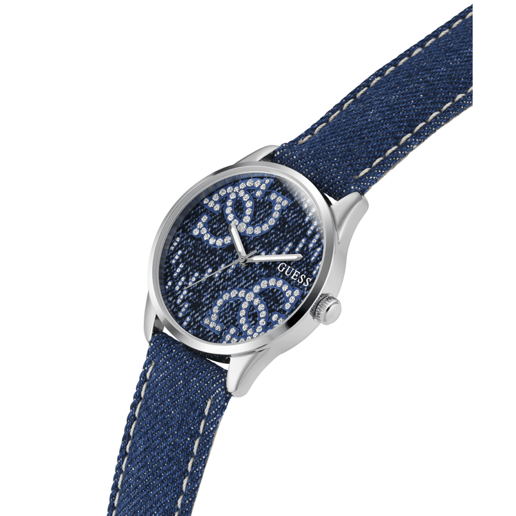 Guess Trend G Stitch Trend Silver-Tone Blue Denim Strap Women's' Watch GW0755L1