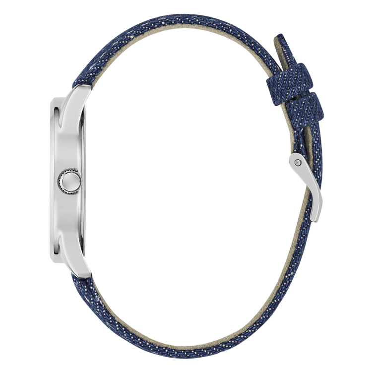 Guess Trend G Stitch Trend Silver-Tone Blue Denim Strap Women's' Watch GW0755L1
