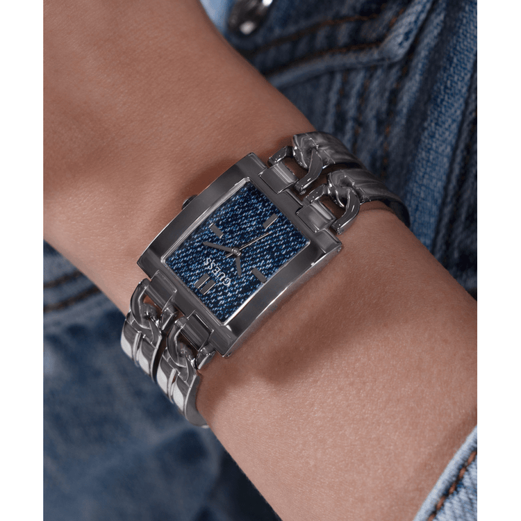 Guess Trend Mod Id Trend Silver-Tone Blue Denim Women's Watch GW0807L1