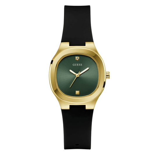 Guess Dress Eve Dress Gold Tone Black Silicone Watch GW0658L1 watches item