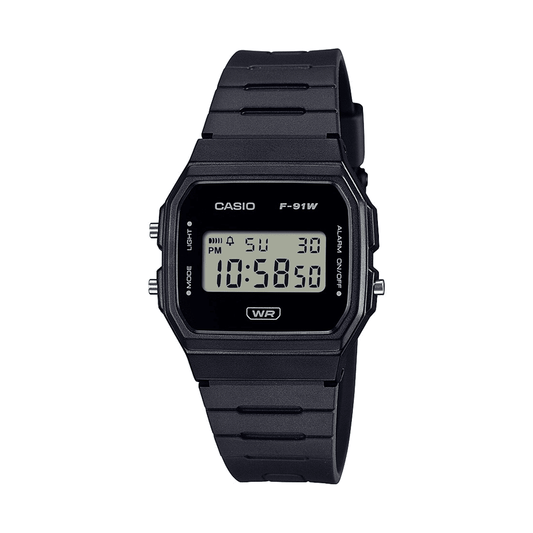 Casio Digital Led Stopwatch AlarmBlack Resin Band F91WB-1A watches item