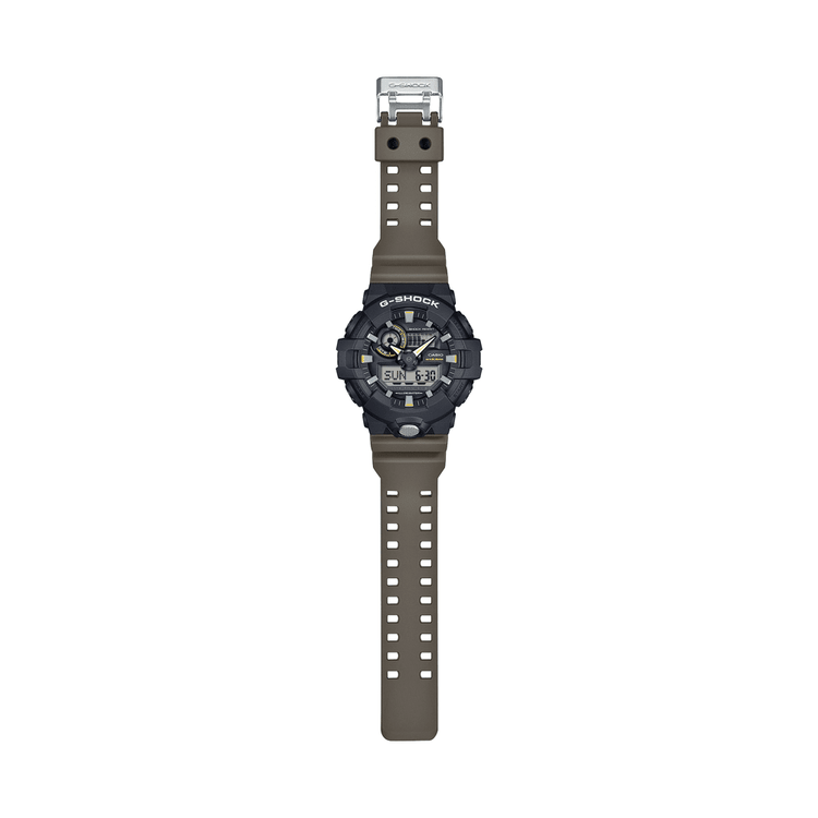 Casio G Shock Duo 2-Tone Utility Worldtime Stopwatch Alarm 200M Water Resistant Black Case Brown Resin Band GA710TU-1A3