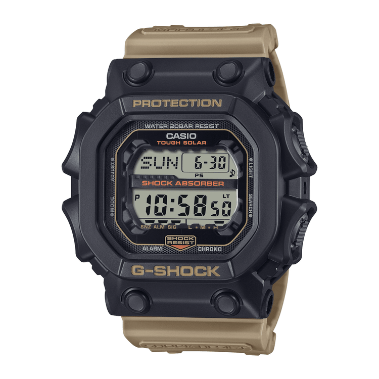 Casio G Shock Dig 2-Tone Utility Solar Worldtime Stopwatch Alarm 200M Black Case Brown Resin Band GX56TU-1A5