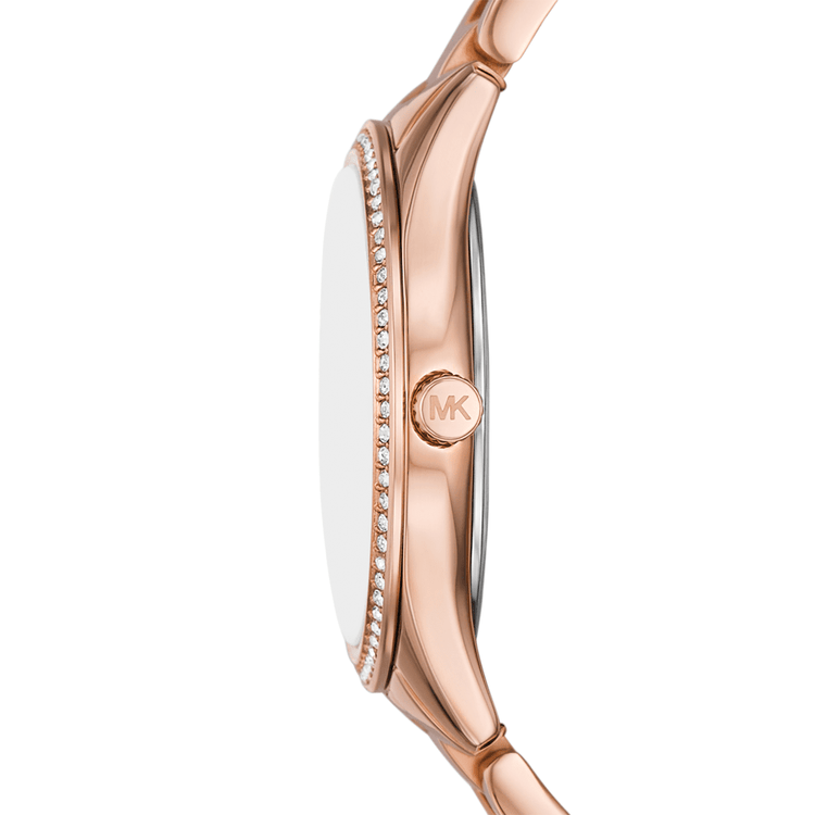 Michael Kors Lauryn Three-Hand Rose Gold-Tone Stainless Steel Watch, Earrings and Necklace Gift Set MK4850SET