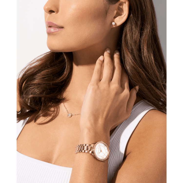 Michael Kors Lauryn Three-Hand Rose Gold-Tone Stainless Steel Watch, Earrings and Necklace Gift Set MK4850SET