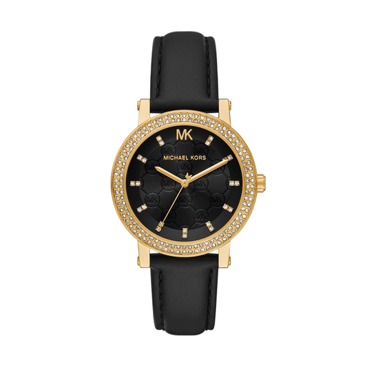 Michael Kors Corey Three-Hand Black Leather Watch MK4896 watches item