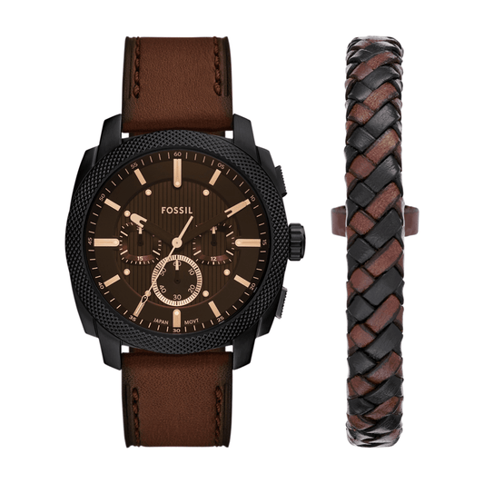 Fossil Machine Chronograph Brown Leather Watch and Bracelet Set FS6102SET watches item