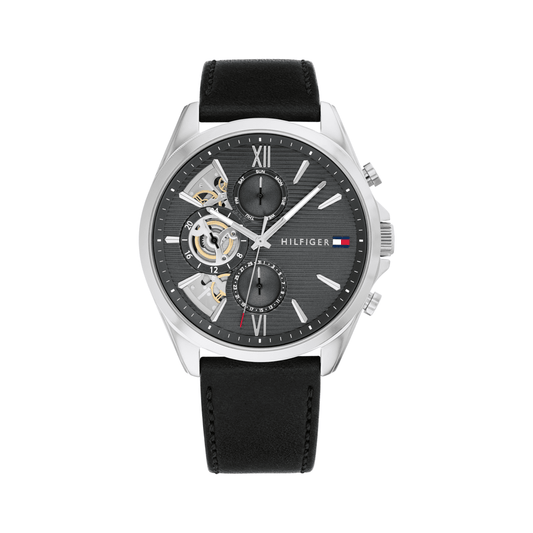 Tommy Hilfiger Baker Black Leather Dark Grey Dial Men's Watch 1710644 watches item
