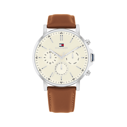 Tommy Hilfiger Tyson Brown Leather Parchment Dial Men's Watch 1792143 watches item