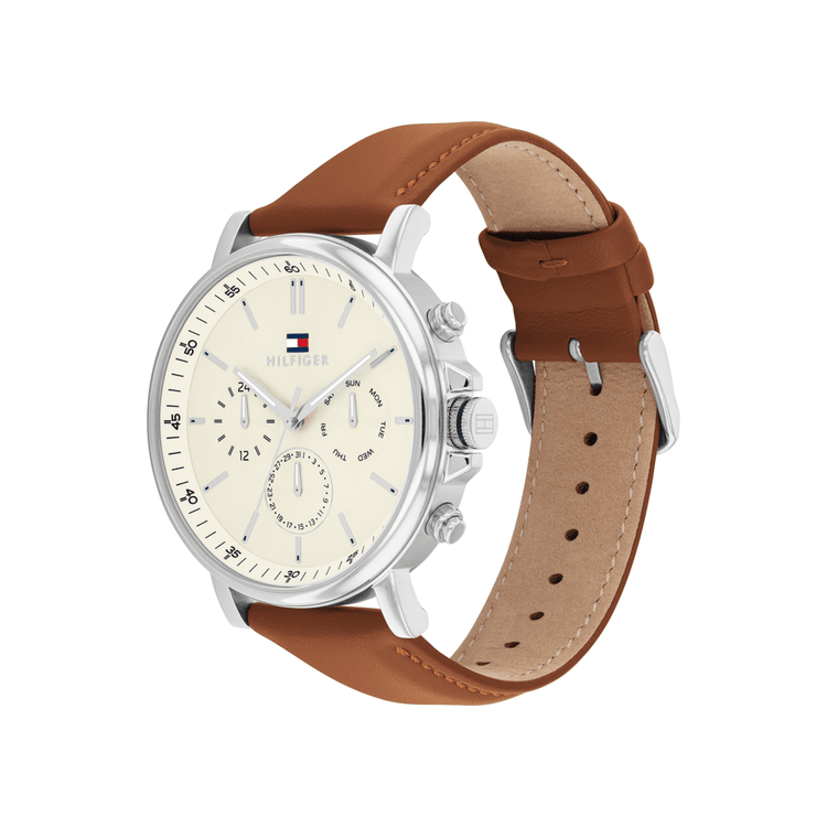 Tommy Hilfiger Tyson Brown Leather Parchment Dial Men's Watch 1792143