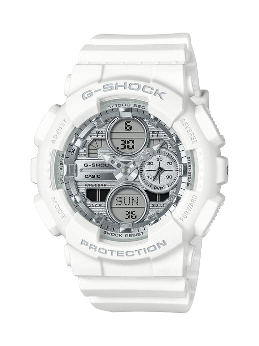 Casio G Shock Mid Duo Island Vaca S/Watch Alarm 200MSilver Face White Resin Band GMAS140VA-7A watches item