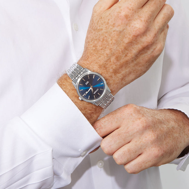 Citizen Men's Silver Stainless-Steel Blue Face Watch Model BI5000-87L