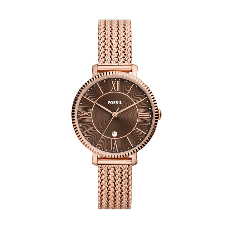 Fossil Jacqueline Three-Hand Date Rose Gold-Tone Stainless Steel Mesh Watch ES5322