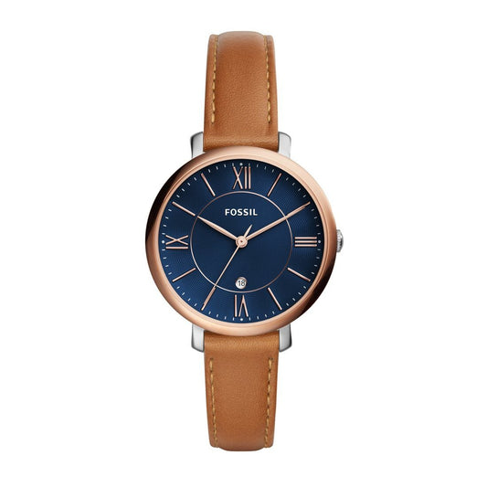 Fossil Ladies Jacqueline Blue Face Rose Gold Case Brown Leather Band Model ES4274 Watches Fossil  watches item