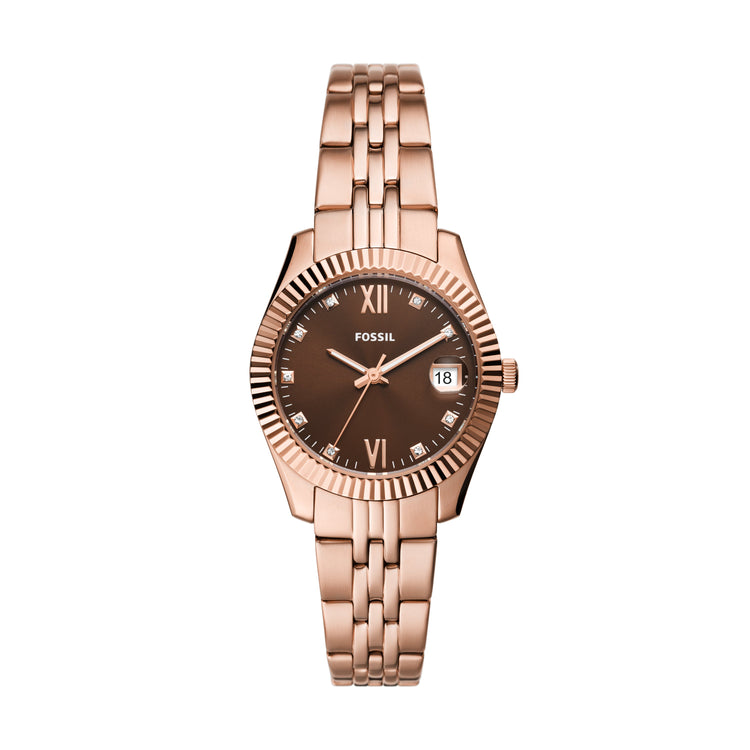 Fossil Scarlette Three-Hand Date Rose Gold-Tone Stainless Steel Watch ES5324