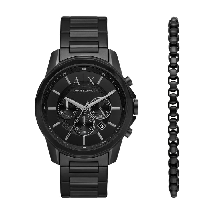 Armani Exchange Chronograph Black Stainless Steel Watch and Bracelet Set AX7153SET