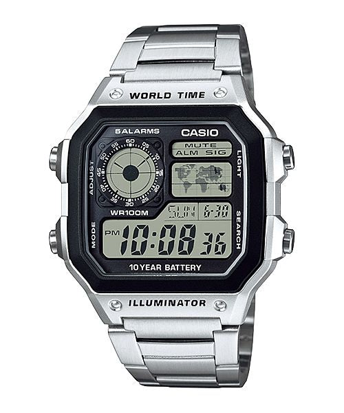 Casio World Timer Silver Men's Watch AE1200WHD-1A