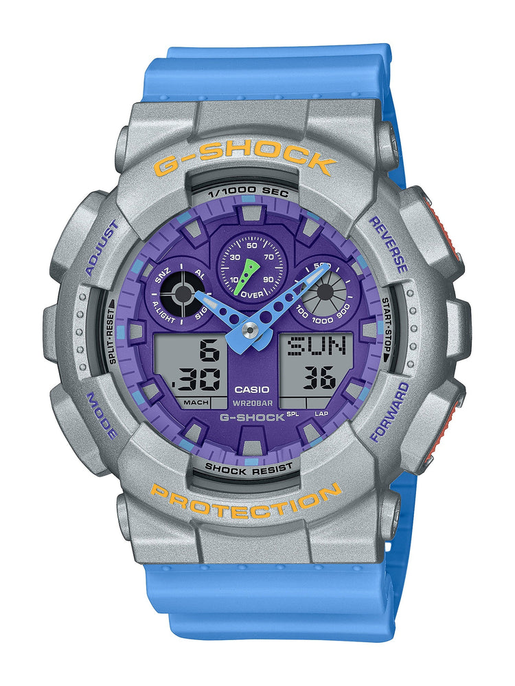 Casio G Shock Blue Digital And Analogue Watch GA100EU-8A2