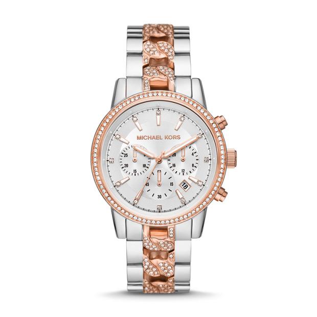 Michael Kors Ritz Crystal 2 Tone Silver and Rose Women's Watch MK6938 Watches Michael Kors 