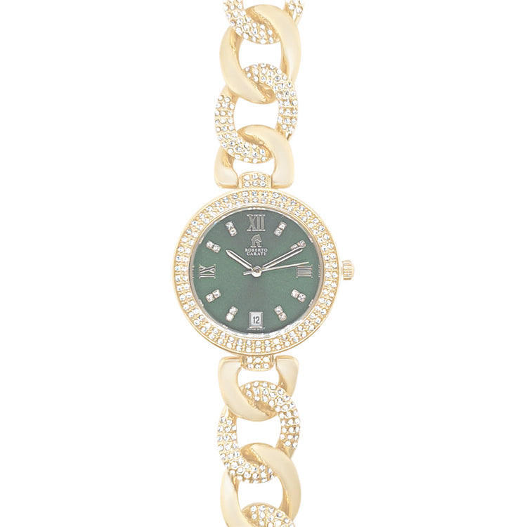 Roberto Carati Vivienne Gold and Green Watch with Crystals M9084-V4