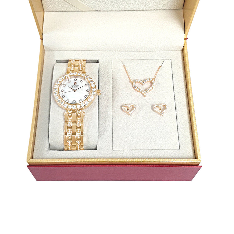 Roberto Carati Amore Rose Coloured Crystal Face Watch Gift Box Set M1027 BE-V3