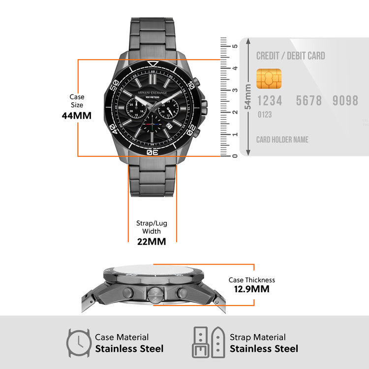 Armani Exchange Chronograph Gunmetal Stainless Steel Watch AX1959
