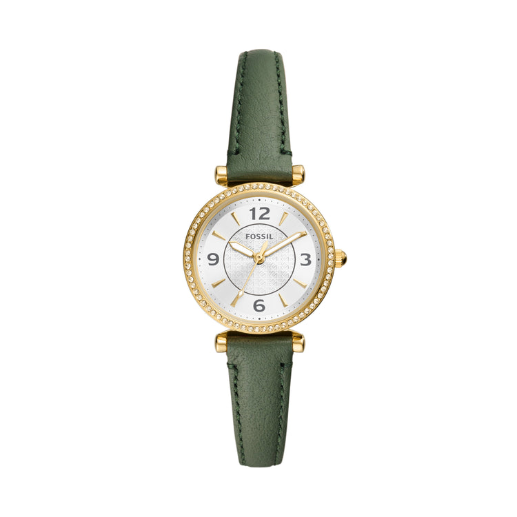 Fossil Carlie Three-Hand Green LiteHide Leather Watch ES5298