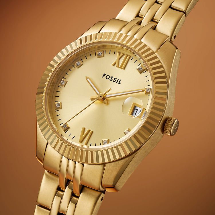 Fossil Scarlette Three-Hand Date Gold-Tone Stainless Steel Watch ES5338