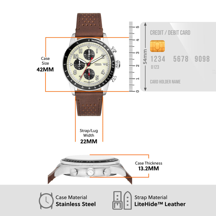 Fossil Sport Tourer Chronograph Brown LiteHide Leather Watch FS6042