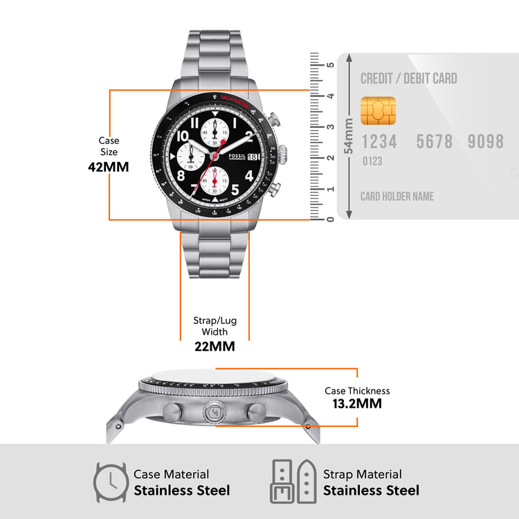 Fossil Sport Tourer Chronograph Stainless Steel Watch FS6045