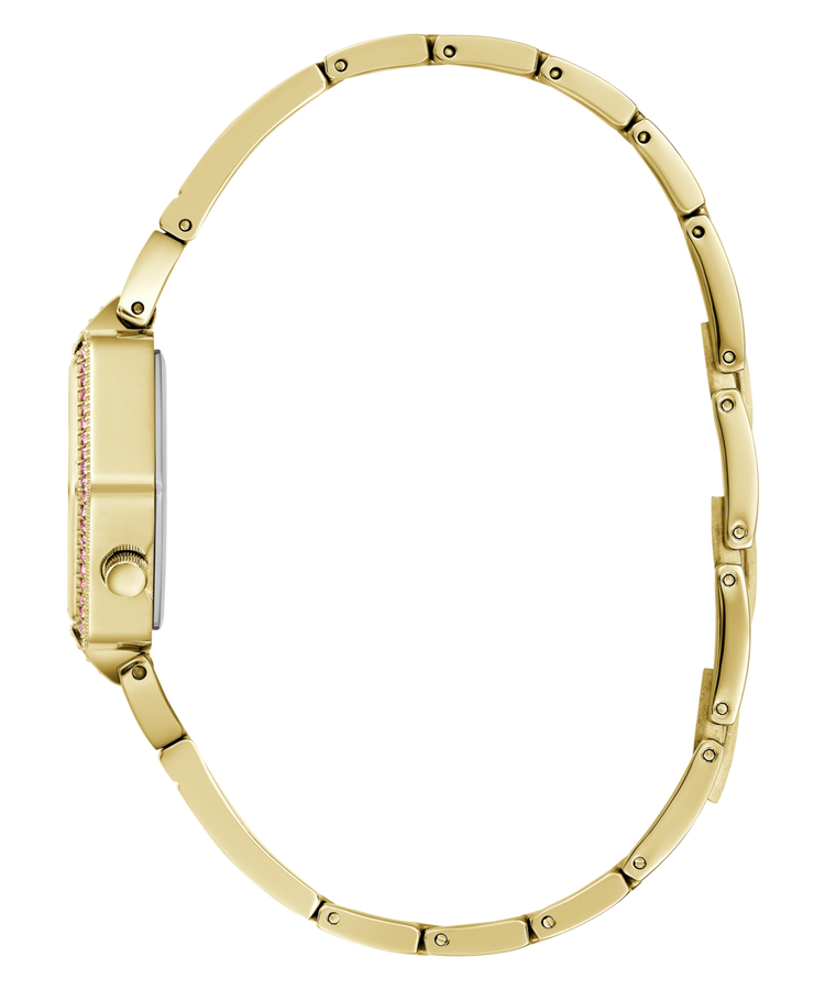 Guess Audrey Polished Gold Tone Case With Crystals Sunray Champagne Glitz Dial And Polished Gold Tone Bracelet With Adjustable G Links GW0680L2