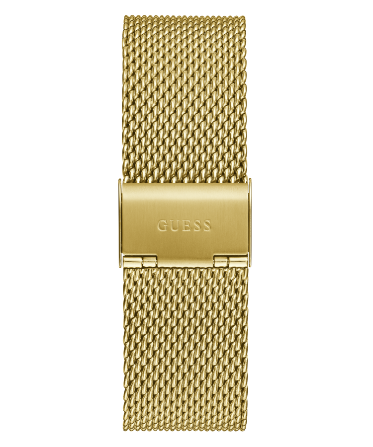 Guess Monarch Polished Gold Tone Case Sunray Black Dial With A Polished Gold Tone Lion And Polished Gold Tone Mesh Bracelet GW0702G1