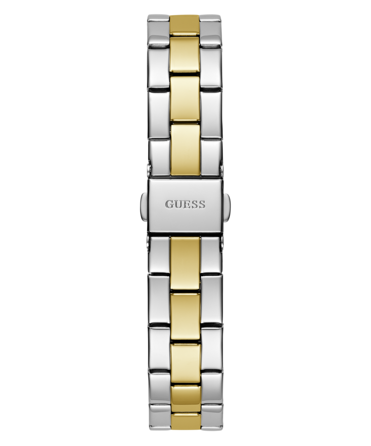 Guess Heartless Polished Two Tone Case With Crystals Sunray Silver Date Dial And Polished Two Tone Bracelet With Crystals GW0725L1
