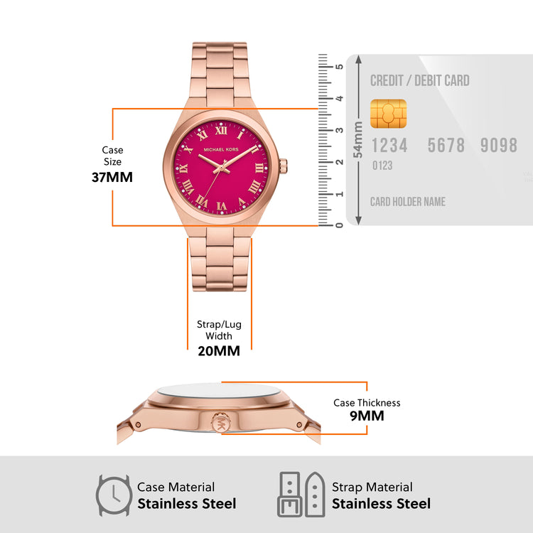 Michael Kors Lennox Three-Hand Rose Gold-Tone Stainless Steel Watch MK7462